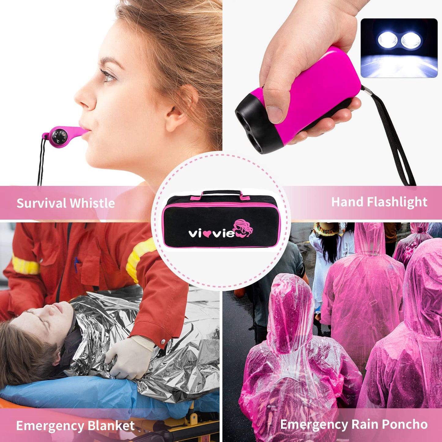 vioview Roadside Emergency Car Kit for Vehicles, Car Safety Kit with Jumper Cables, Safety Hammer, Pink Car Accessories Road Trip Essentials Assistance Kit for Teen Girls Women