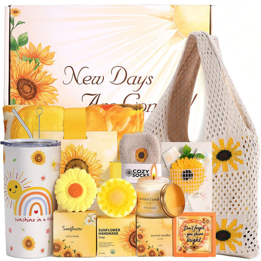 Sunflower Birthday Gifts for Women Self Care Gift - Sending Sunshine Gift Box Get Well Soon Sympathy Gift Basket for Women Care Package, Mothers Day Inspirational Gifts for Mom Wife Sister Friends