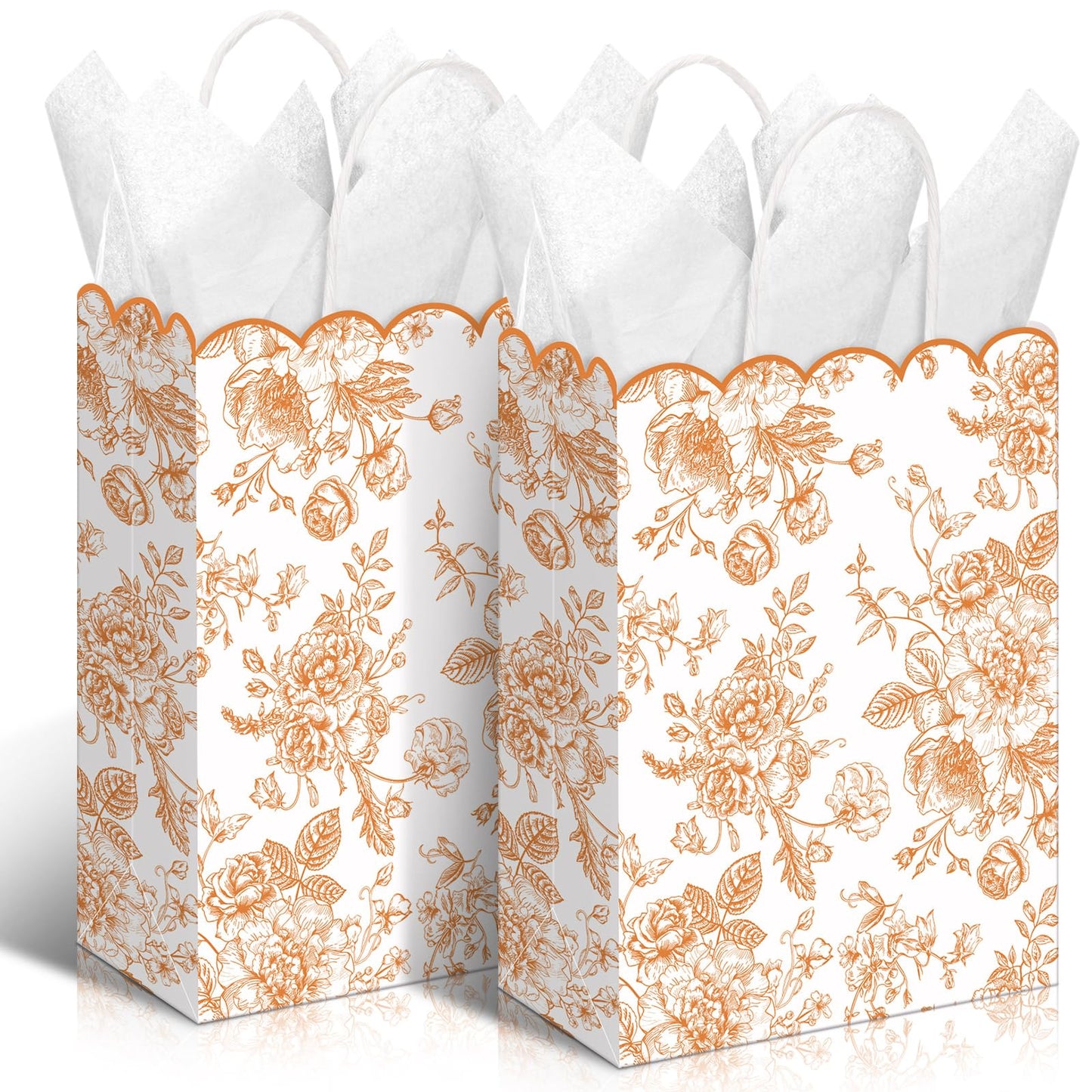 Kolldenn 24 Pcs Fall Floral Gift Bags with Handles Fall Party Favor Candy Treat Goodie Bags Scalloped for Birthday Decoration for Bridal Baby Shower Party Supplies