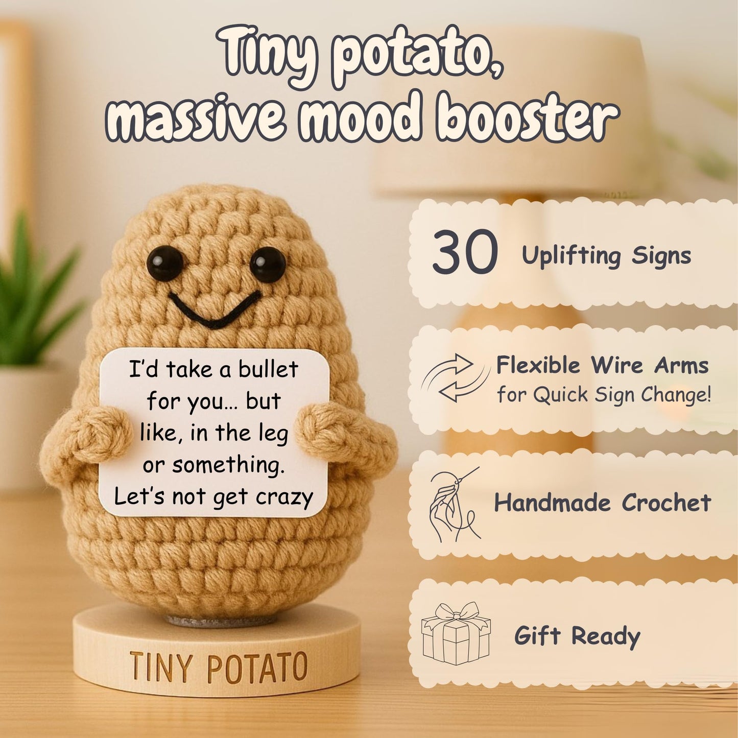 Funny Friendship Gift - Tiny Potato with 30 Sassy Messages for Women Friends Bestie BFF Coworkers - Best Friend Birthday Gifts for Women Sister | Positive Crochet Unique Present Idea for Mothers Day