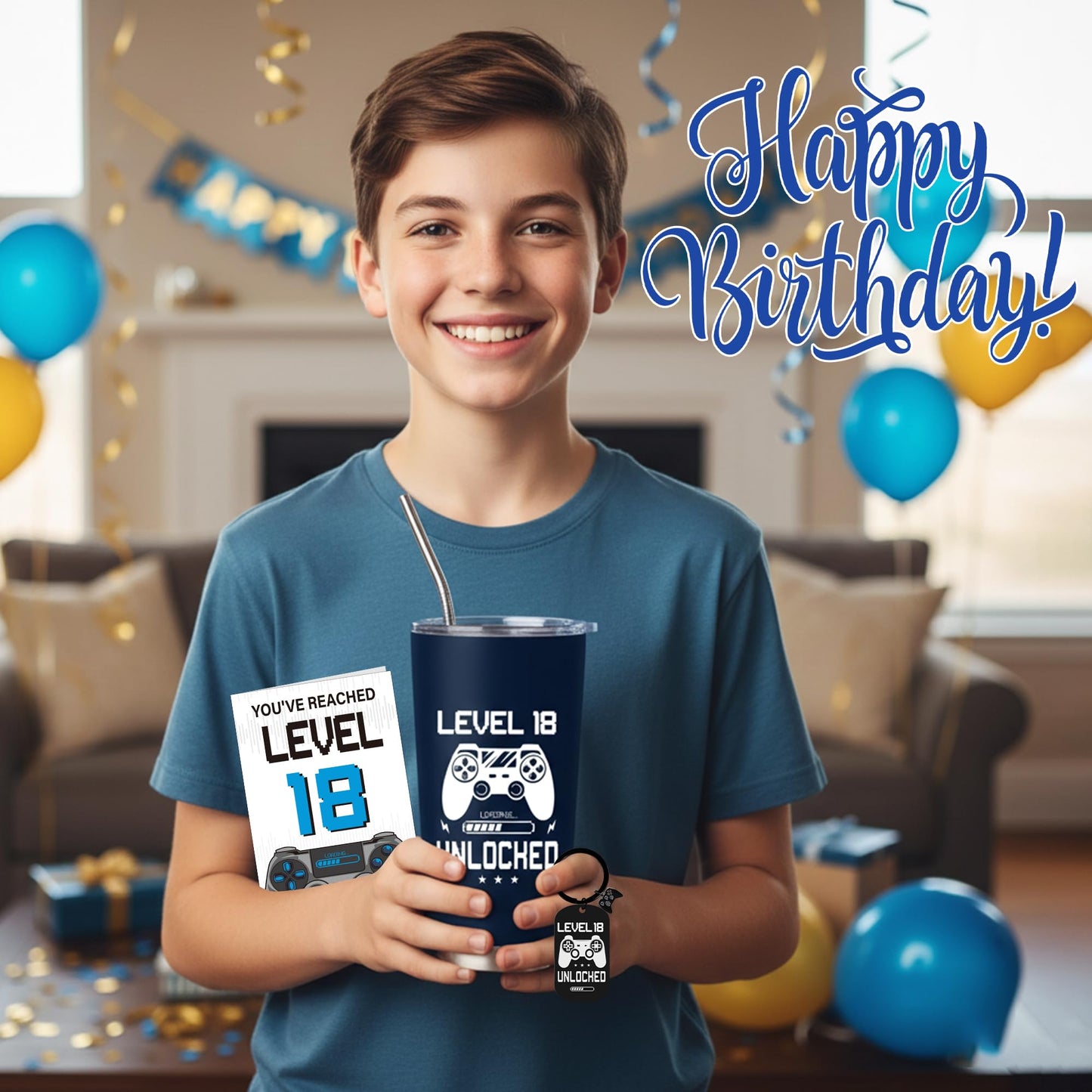 Keluna 18th Birthday Gifts for Boys - 18 Year Old Boy Birthday Gifts Idea with 20 Oz Tumbler, Bracelet, Socks, Keychain, Greeting Card for Son, Nephew, Grandson, Brother, Boyfriend Christmas Holiday