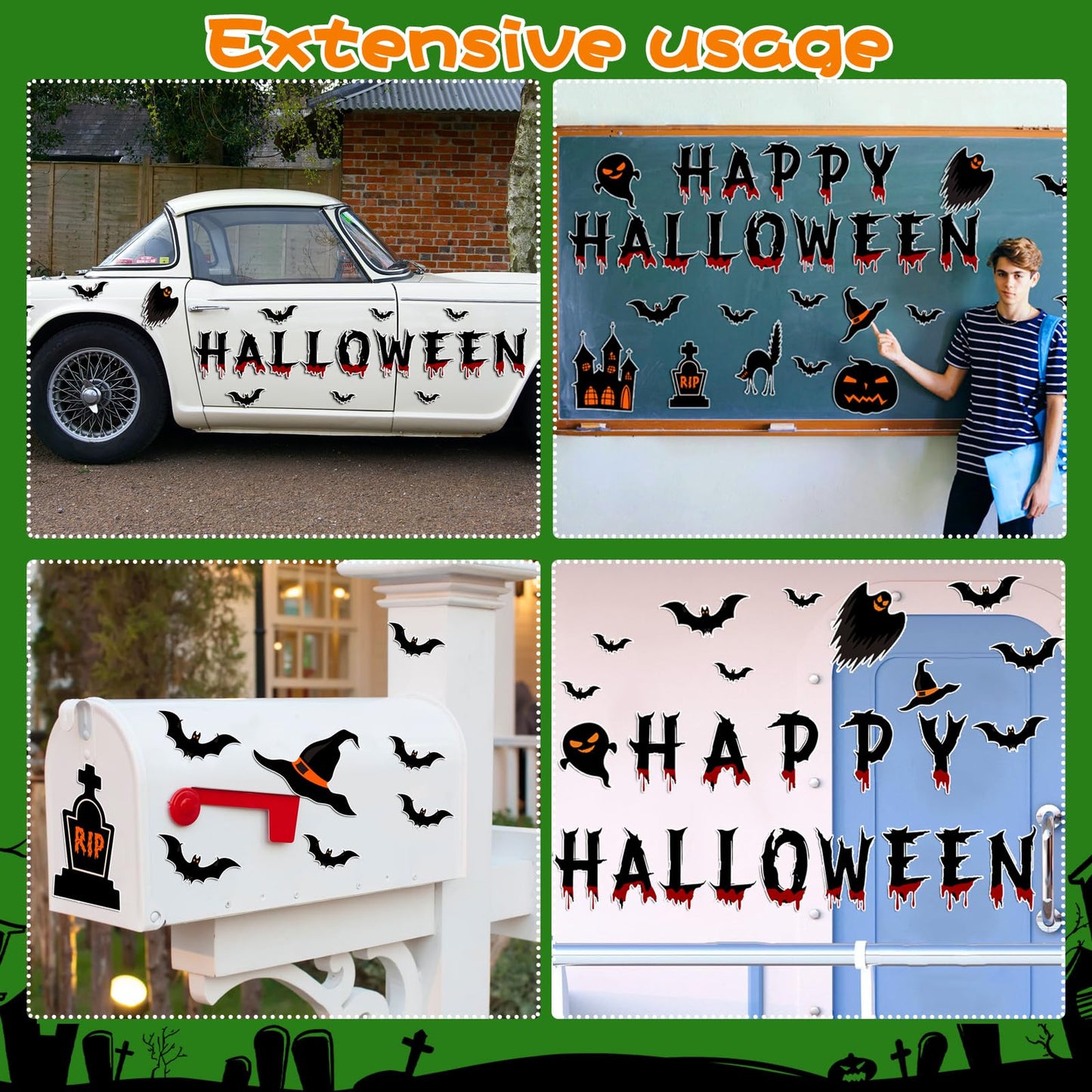 Halloween Decorations Garage Door Magnets, 30pcs Magnetic Happy Halloween Garage Decorations, Outdoor Halloween Decoration Magnetic Decals for Fridge Mailbox, Large Halloween Car Stickers