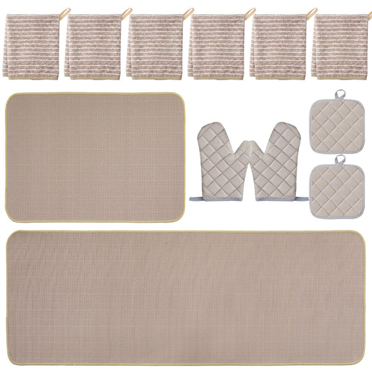 Batiyeer 12 Pcs Farmhouse Kitchen Decor and Accessories Set 6 Kitchen Towels 2 Pot Holders 2 Oven Mitts 2 Rugs for Cooking Baking Mom Housewarming Gifts