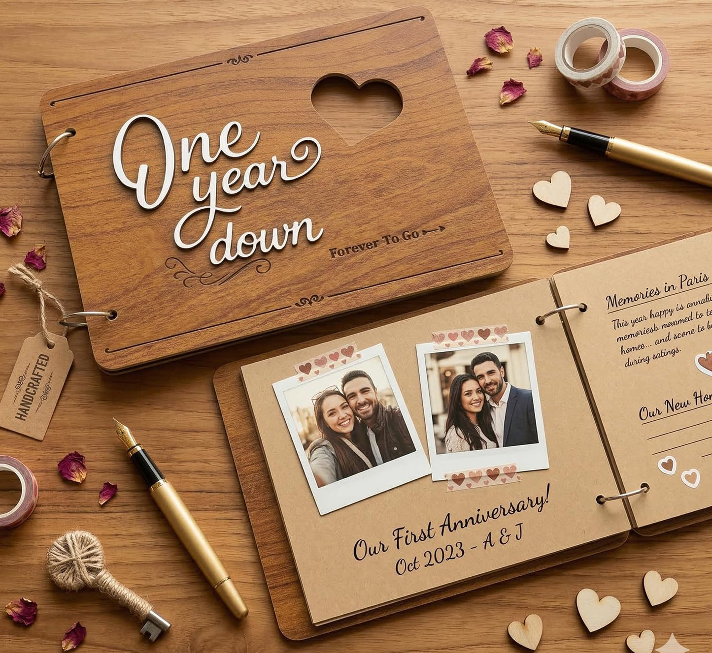 1 Year Scrapbook Album for Boyfriend Girlfriend, First Year Paper Memory Book for Couples, DIY Photo Scrapbook with Stickers, Romantic Photo Album for Him Her