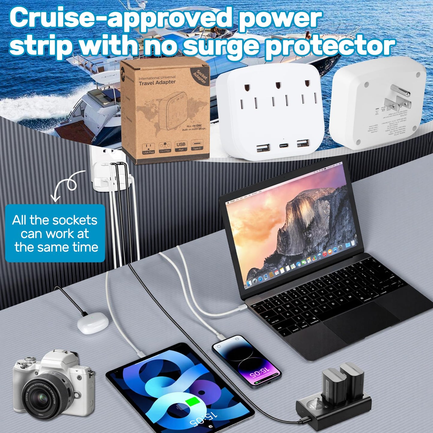 Noledome Cruise Essentials 2026-18PCS Cruise Must Haves Kit with Non-Surge Protector Power Strip, Lanyard with ID Holder, Magnetic Hooks, Luggage Tag Set, Towel Bands, Waterproof Phone Holder