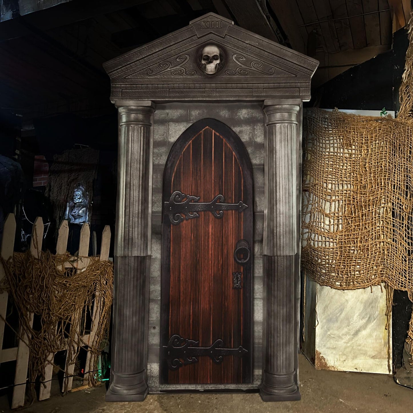 Haunted Hill Farm 6.7-Ft Animatronic Mausoleum by Tekky, Halloween Animatronic, Spooky House Wall Decoration, Creepy Indoor & Covered Outdoor Party Decor Motion-Activated Lights & Sound, LifeSize