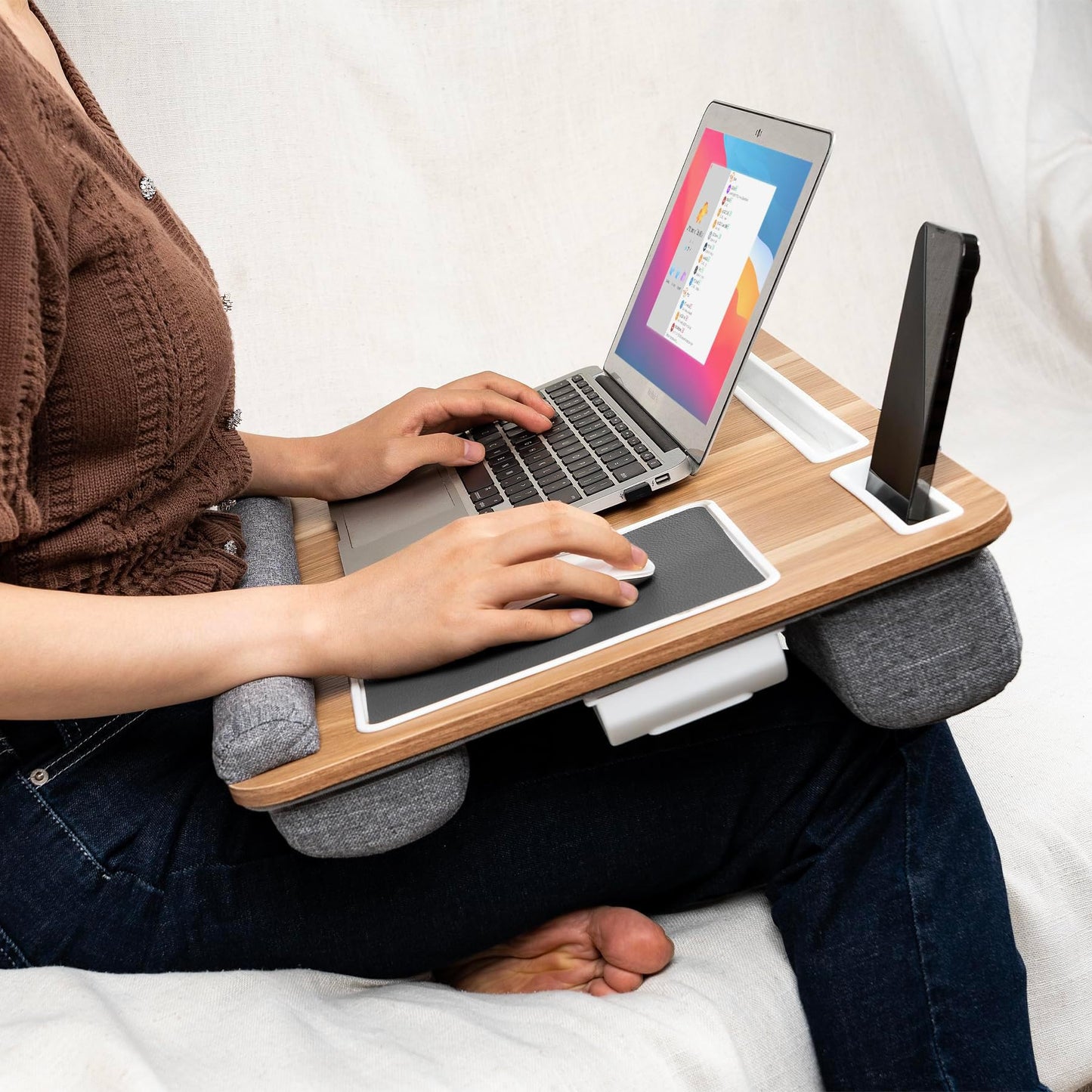 CNFJZFZY Lap Desk for Laptop with Cushion - Portable Lap Desk for Bed & Couch - Gifts for College Girls - Laptop Stand Tray with Mouse Pad - Study Tools & Cooling Pad Included