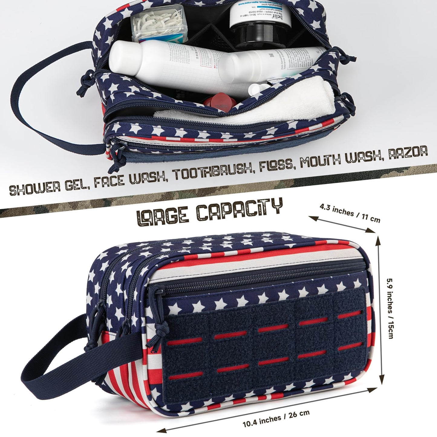 QT&QY Tactical Toiletry Bag For Men Hygiene Bag EDC Military Tool Molle Pouches Small Dopp Kit Mens Shaving Kit Travel shower Bags Star-Spangled