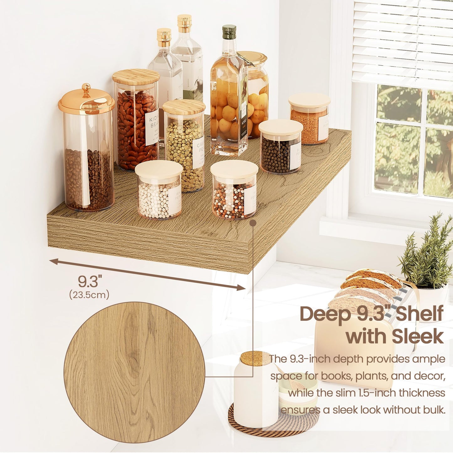 Vivelove 16 Inch Floating Shelves for Wall, 16x9 Display Shelves for Bathroom Living Room Kitchen Bedroom Office Farmhouse Home Decor - Set of 2, Oak