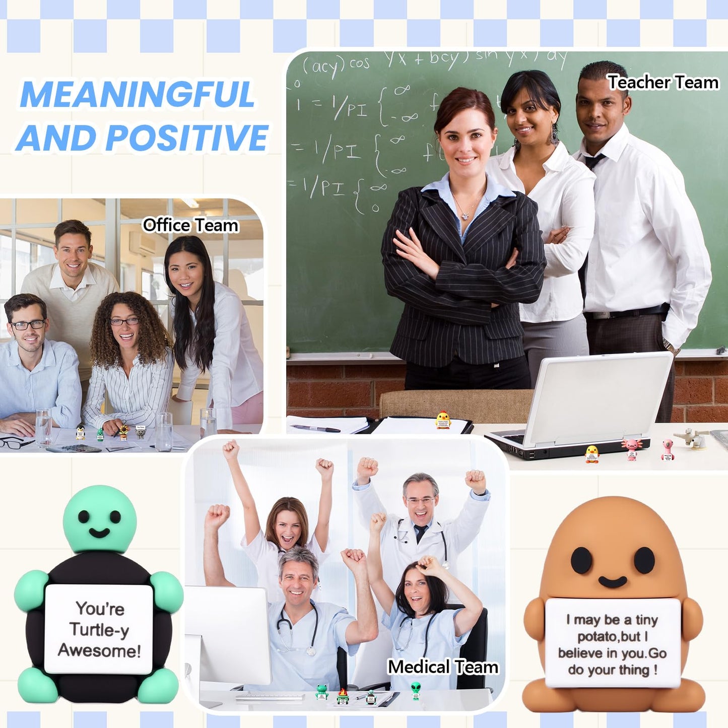 Gejoy 16 Sets Positive Mini Figures Gifts Mini Rubber Toy with Positive Card Bags Miniature Motivational Birthday Gifts to Hide and Seek Encouragement Decorations for Staff Employees Colleague