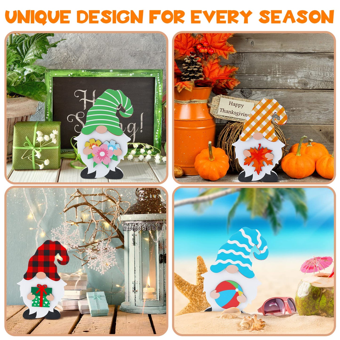 Qunclay 33 Pcs Interchangeable Wooden Gnome Decor Summer 4th of July Patriotic Gnome Decor with Magnet and Detachable Hats Holiday Table Centerpieces for Home(Classic)