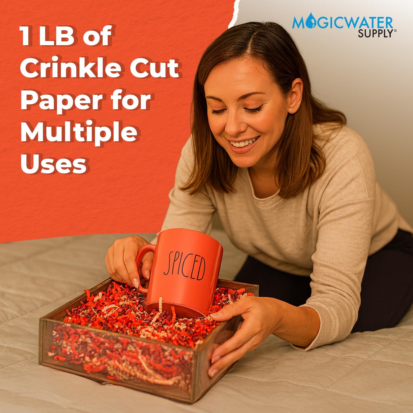 MagicWater Scented Crinkle Cut Paper - 1 LB - Pumpkin Spice - Perfect for Shredded Paper Filler, Basket Filler, Gift Boxes, Bridesmaid Gifts, Christmas Stuffers & More – For All Occasions