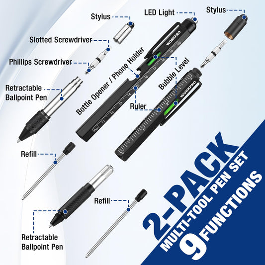 WORKPRO Father’s Day Gifts for Men, 9 Functions Multi-tool Pen Set, Birthday Gifts for Who Have Everything, Cool EDC Gadgets for Men, Stocking Stuffers, for Dad Grandpa Husband Him Adults Boyfriend