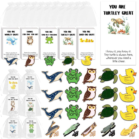 SOWPOPY 25/50/100 Sets Employee Appreciation Gifts Bulk Small Staff Thank You Gift with Inspirational Cards, Cute Animal Lapel Pins Team Appreciation Ideas for Office Coworkers, Teachers, Students