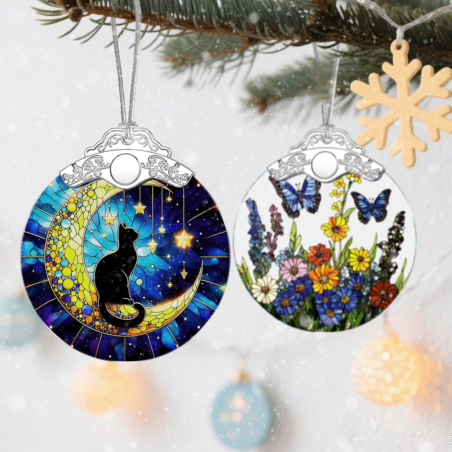 Stained Glass Black Cat Ornament, Christmas Ornaments, Christmas Decorations for Tree, Holiday Ornament, Gifts for Cat Lovers, Holiday Party Gifts, Gift Ideas & Xmas Gift