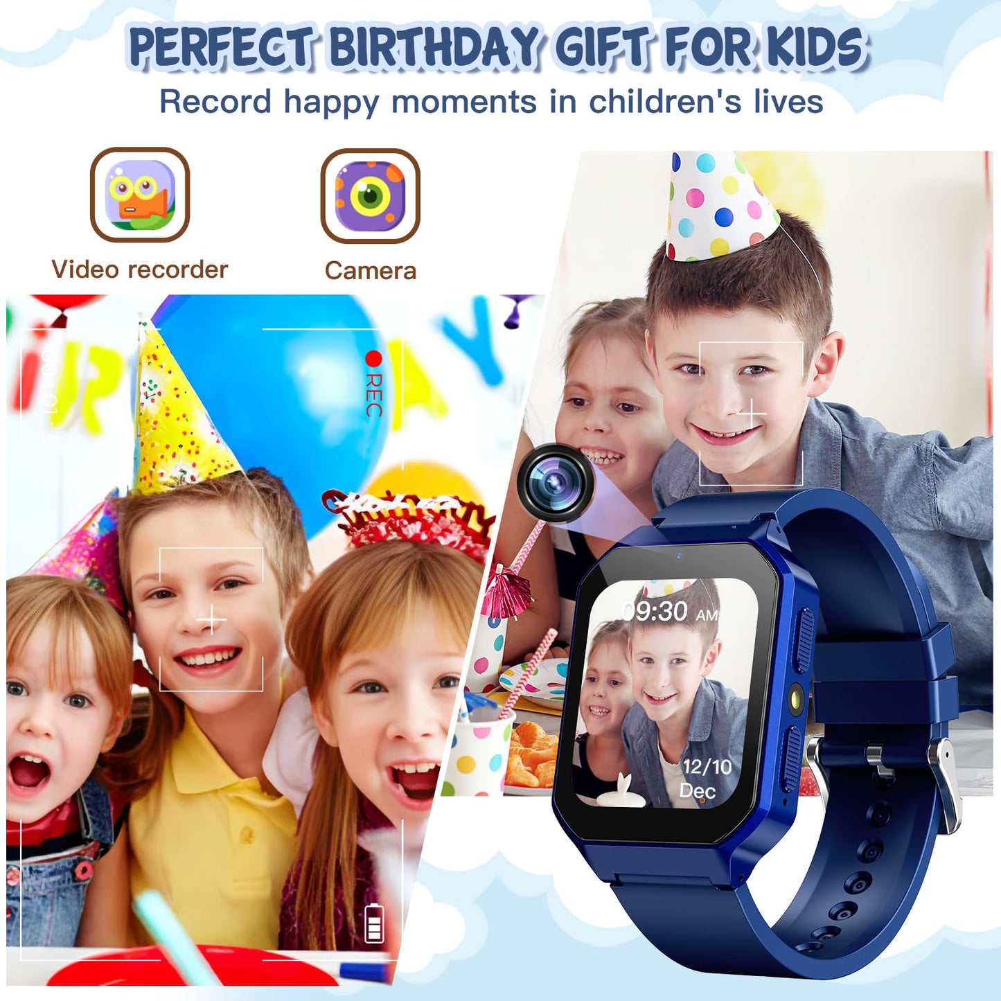 DERUI Smart Watch for Kids 3-12 Years Boys Girls, 26 Puzzle Games, Smartwatch with Camera, Pedometer, Stopwatch, Video Voice Music Player Calendar Alarm Clock Learn Card for Children Gifts (Blue)