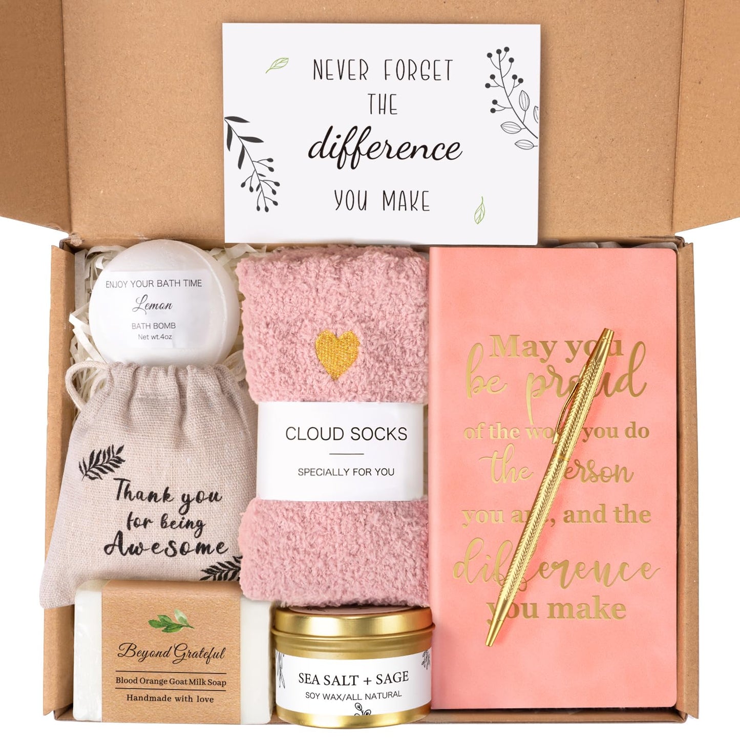 Employee Appreciation Gifts Bulk for Women, Thank You Gift Box for Women with Relaxation Spa Set, Gift for Coworkers Teacher Boss Team Mentor Leader Social Worker, Pink
