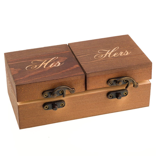Ella Celebration Wood Ring Box for Wedding Ceremony Rustic Vintage Ring Bearer Box, Unique Engagement Ring Holder Boxes for Marriage, His & Hers Decorative Jewelry Favor Gift (His & Hers)