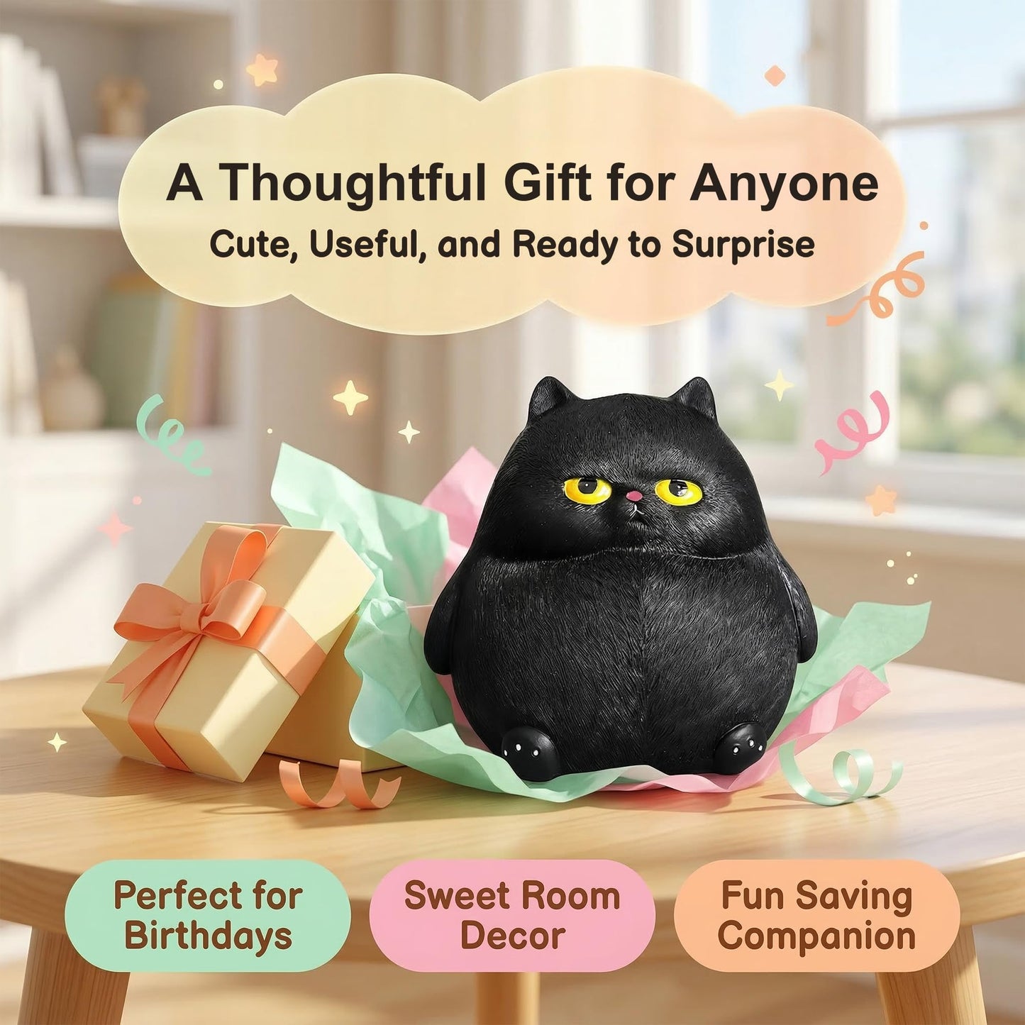 OlethRoryLe Black Cat Statue for Home Decor, Resin Animals Cat Figurines Room Decoration for Bookshelf Office Table, Comes with Piggy Bank Function，Gift for Cat Lovers, Woman Mom Retro Cats Animal