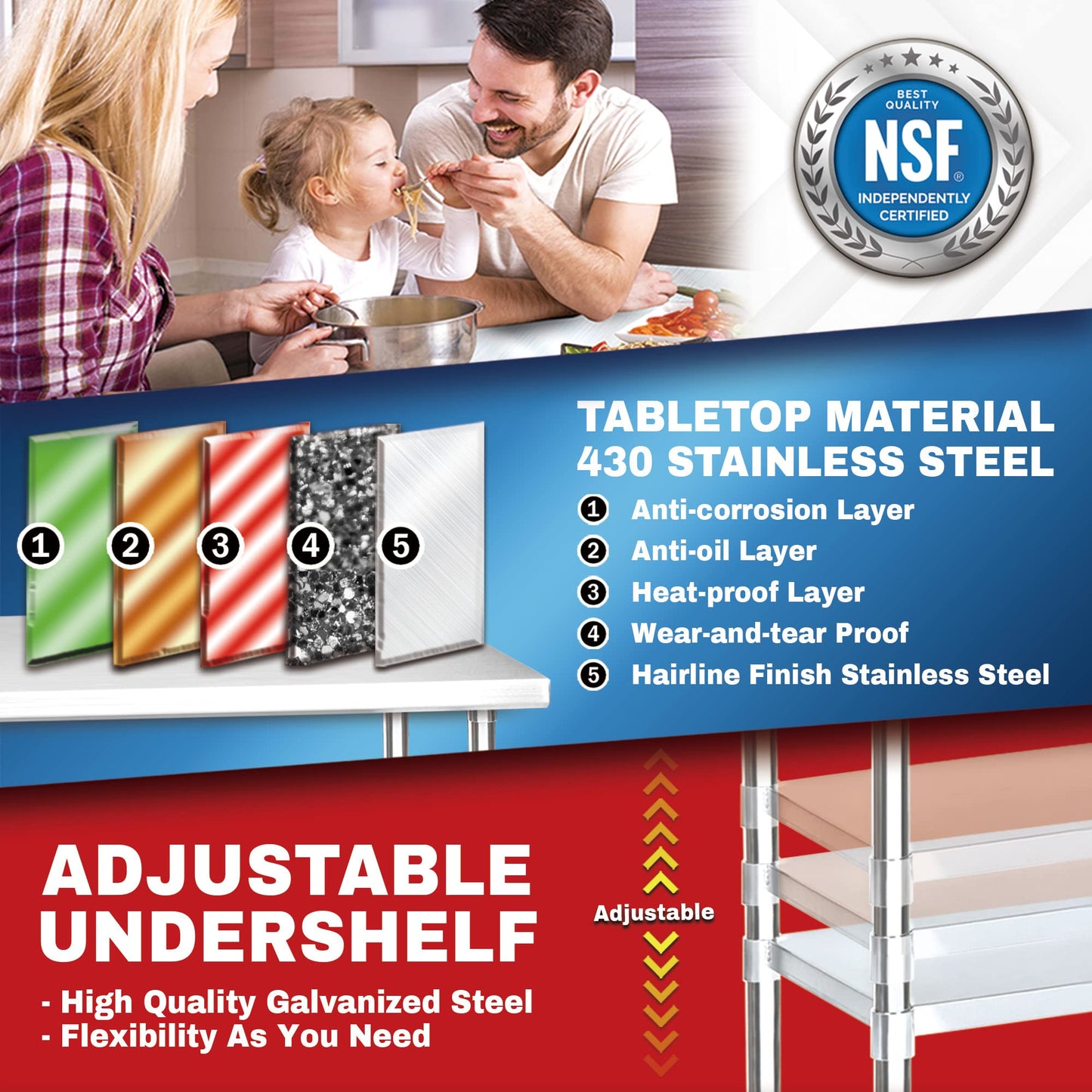 DuraSteel 24x18 NSF Stainless Steel Cart - Heavy Duty Rolling Food Prep Table with Undershelf - Metal Utility Cart for Commercial Restaurant Kitchen, Laundry, Side Mixer Stand
