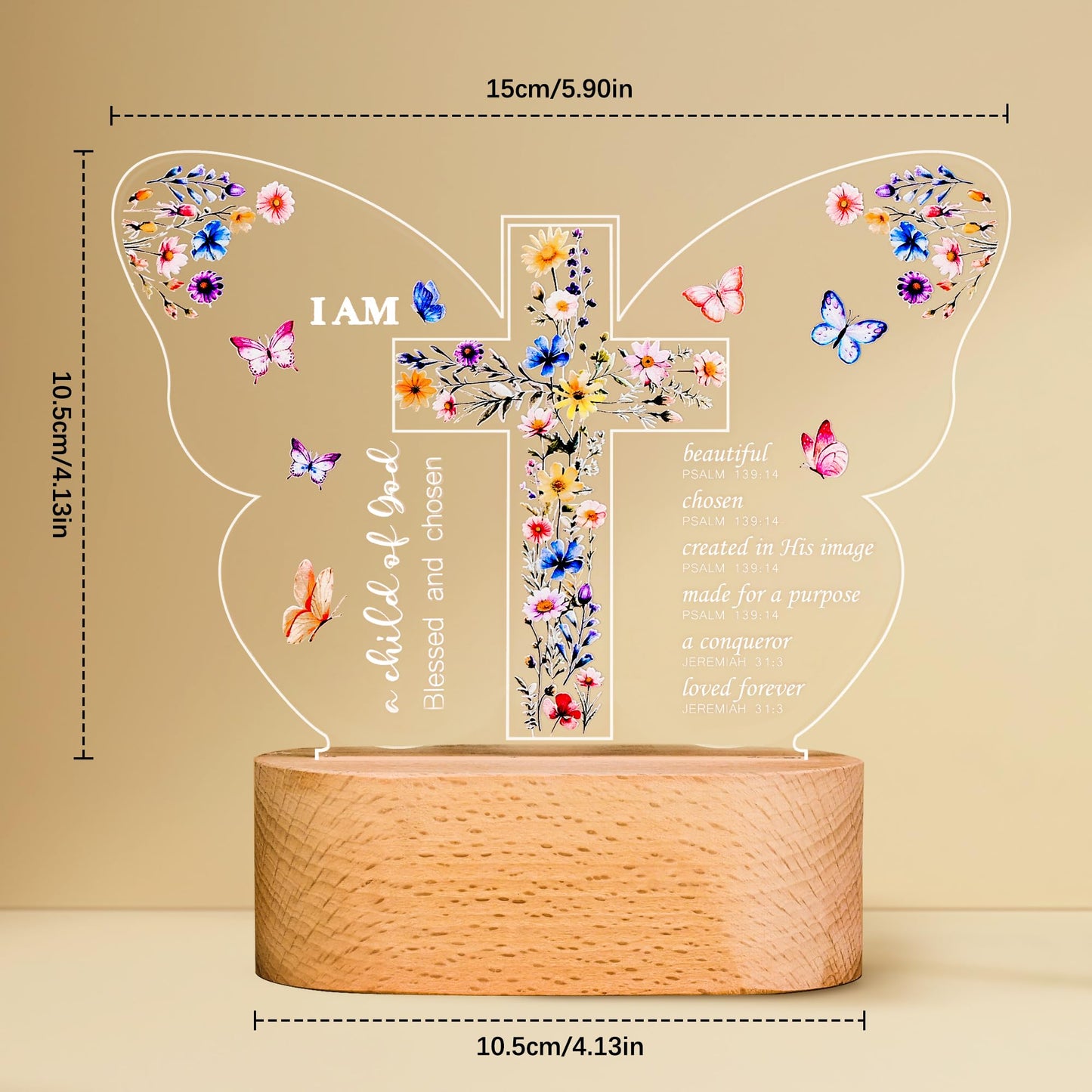 Baptism Gift for Girls Boys,Baby Shower Gifts,Butterfly Cross Night Light Gift for Baptism, Goddaughter, Godson, First Communion, Confirmation, Easter, Christmas | Christian Nursery Decor Gift