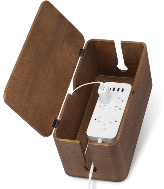 ZhiYo Wood Cable Management Box, Large Cord Organizer Box for Power Strip, Extension Cord Hider for Office, Desk Cable Storage Box for Wire Management, Floor Outlet Hider, 14.2" L × 6.7" W × 6.3" H