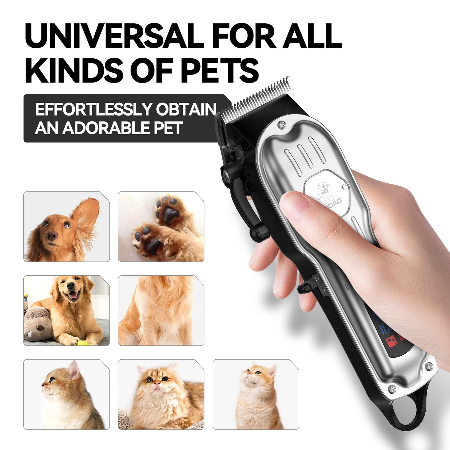 Gooad Dog Grooming Kit for Heavy Thick Hair&Coats,Low Noise Dog Hair Trimmer,Rechargeable Cordless Pet Shaver with Stainless Steel Blade, Dog Clippers for Grooming for Small Large Dogs Pets (Sliver)