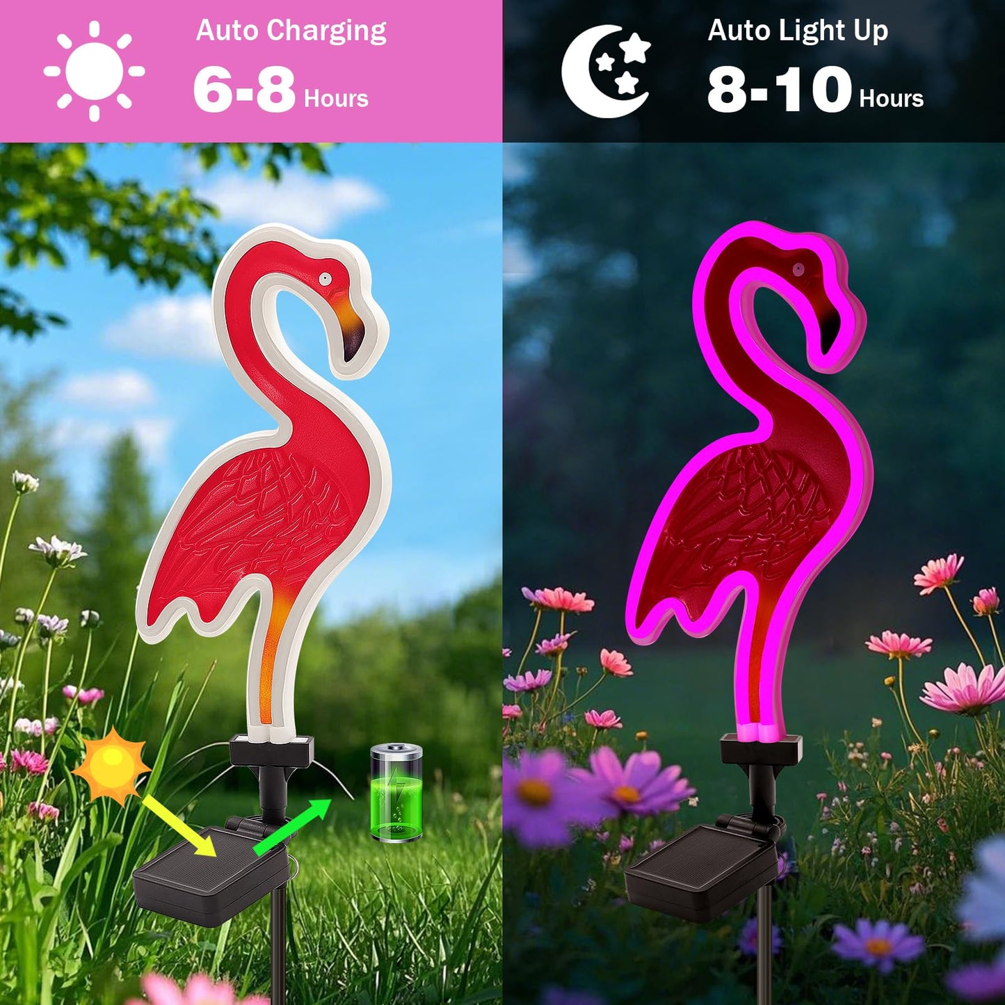 Solar Flamingo Pink Neon Light, 2Pack Pink Flamingos for Yard, Flamingo Gifts for Mothers Day Mom Women Path Light for Lawn Patio Walkway Decor