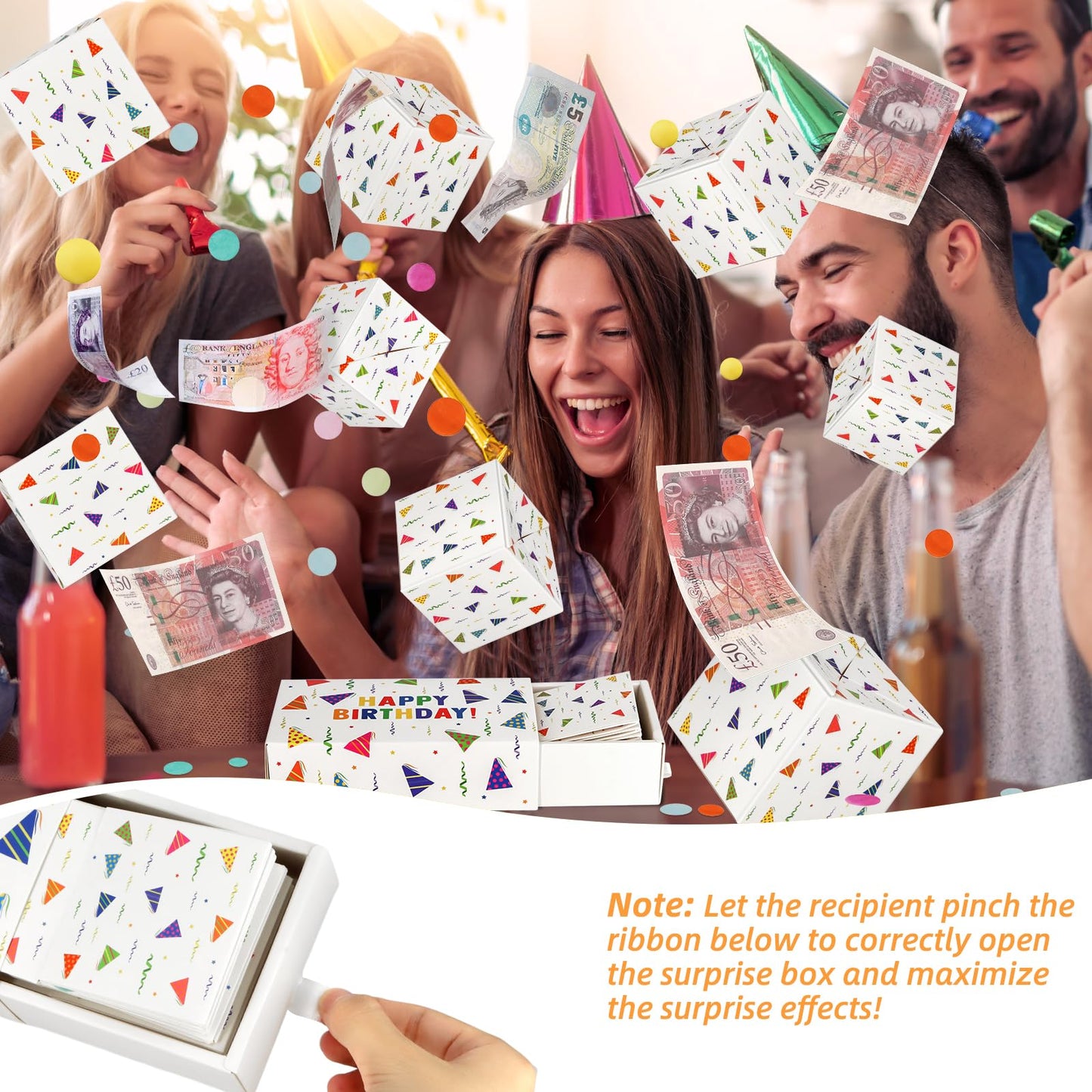 Giftota Happy Birthday Surprise Gift Box Explosion for Money, Money Gift Box Explosion with Confetti, Pop Out Money Gift Box, Money Box for Cash Gift, Cash Explosion Gift Box for Women Men Kids