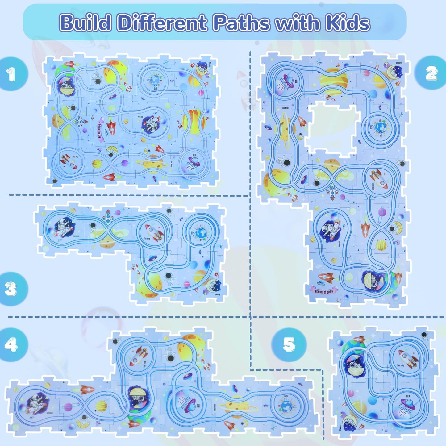 XAZASTOV Plastic Floor Puzzles for Kids with Airplane Toy Car, Puzzle Track Car Play Set, Educational Toys for 3 4 5 6 Year Old Boys, 3 4 5 6 Year Old Boy Birthday Gift, Kids Toys Boys 3-5