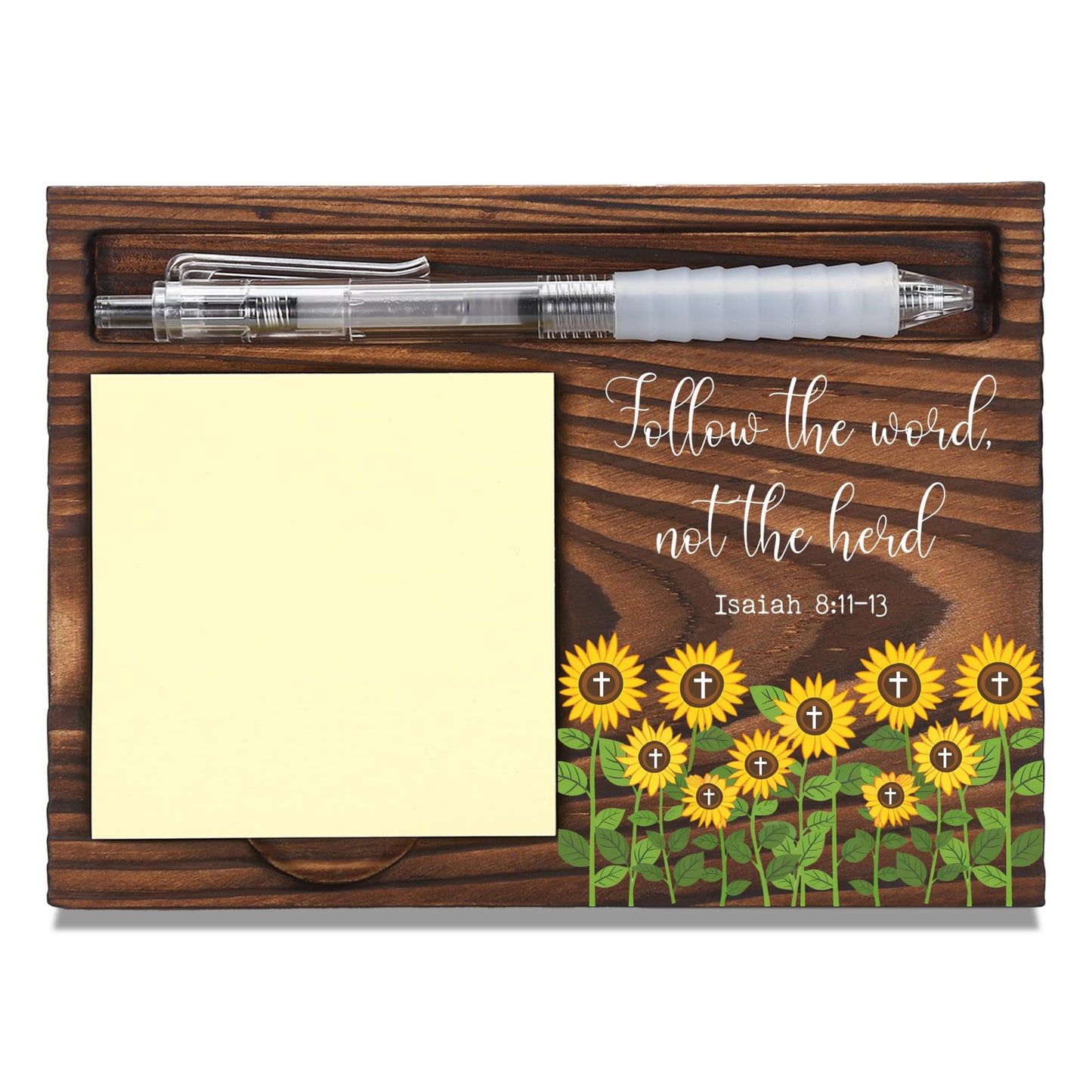 Christian Encouragement Gift Desk Organizer for Coworker Teacher Nurse Friend, Follow the Word Not the Herd Office Desk Decor, Appreciation Thank You Gift Wooden Sticky Note Holder Pen Tray - FTA772
