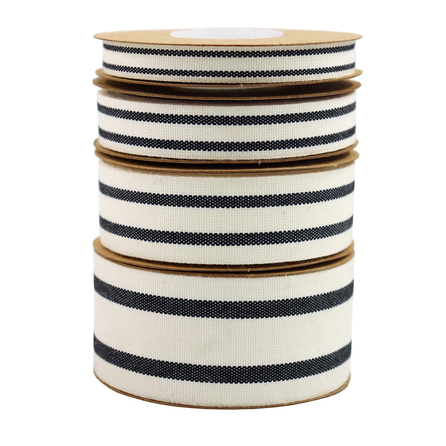YERELO 10Yard x 4Roll Set Cotton Stripe Ribbon Black and White Stripe Ribbons for Christmas Tree Crafts,Wedding Wreath,Gift Wrapping,Decoration and DIY Handmade Hair Bows