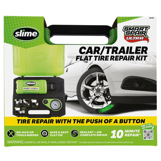 Slime 50158 Flat Tire Repair Kit, Smart Spair Ultra, All-in-One Solution, Repairs and Inflates, Car/Trailer, 10 Min Fix
