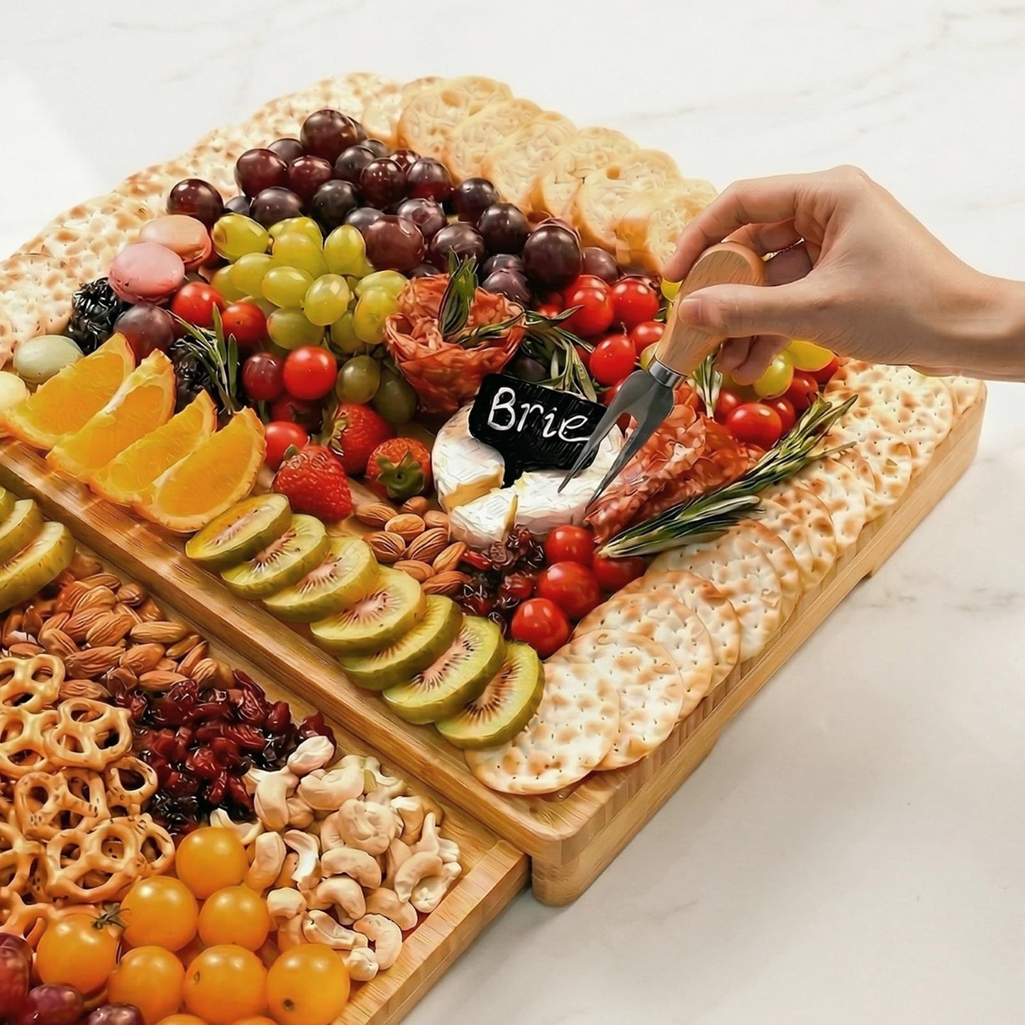 Extra Large 33.7x15.7 inch Charcuterie Boards Gift Set, 100% Bamboo Cheese Board and Knife Set, Cool Meat Cheese Platter Tray, House Warming Gifts New Home, Ideas for Women Mom