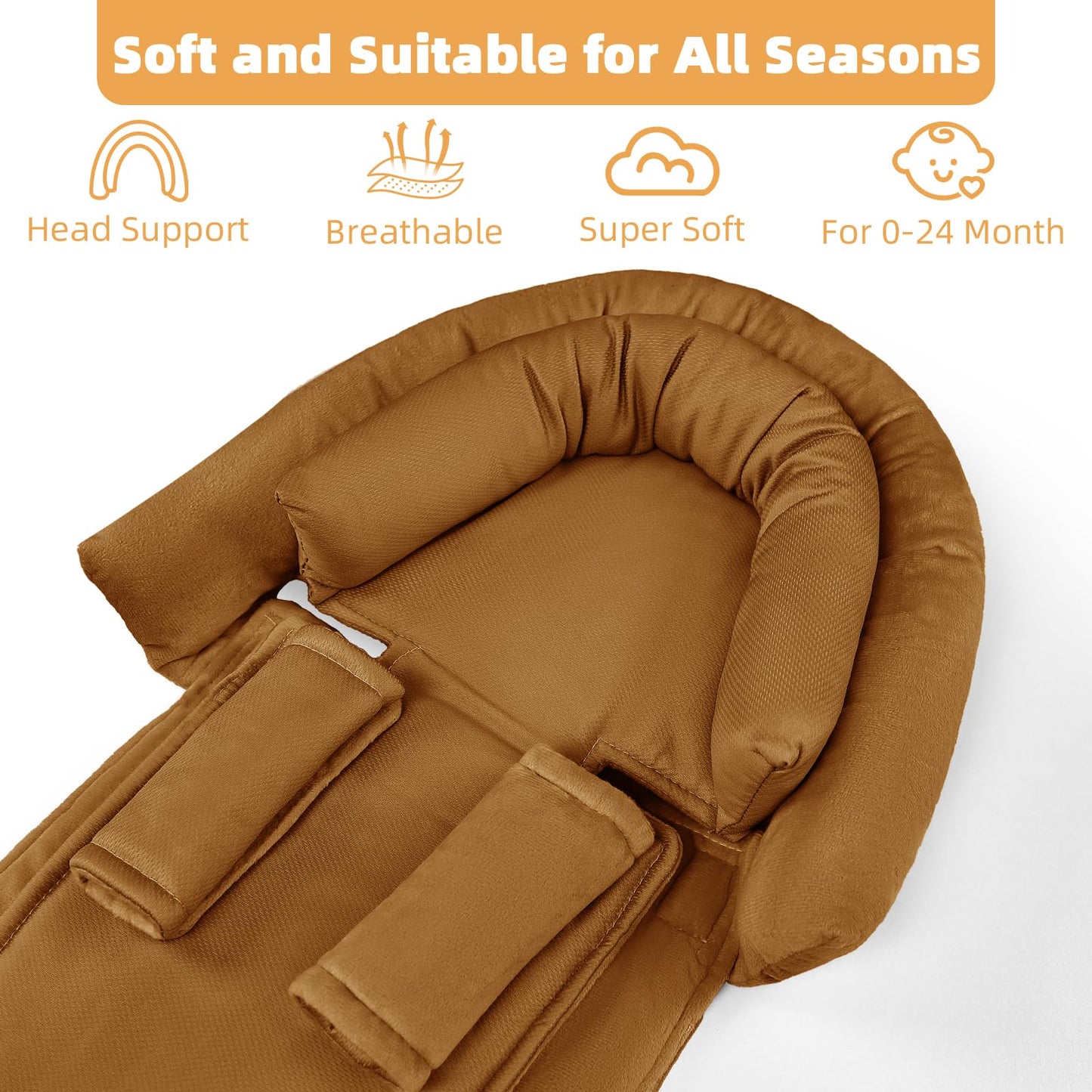 SWESEN Infant Car Seat Insert & Strap Covers, Car Seat Head Support for Baby Girls, 2 in 1 Breathable Air Mesh Car Seat Insert for Newborns, Double-Sided Reversible, for Infants Aged 0-12 (Brown)