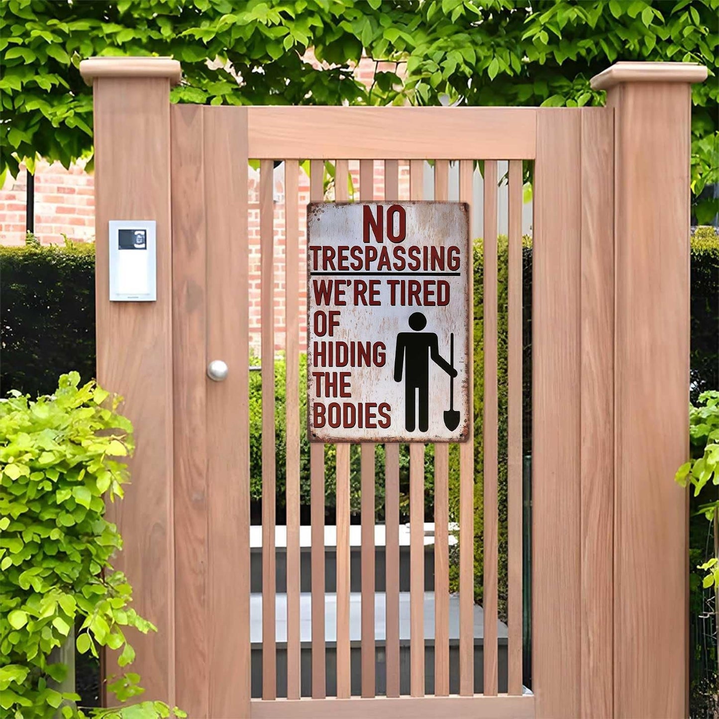 Halloween Decorations No Trespassing Sign-8x12inch Funny Metal Tin Sign We'Re Tired Of Hiding The Bodies