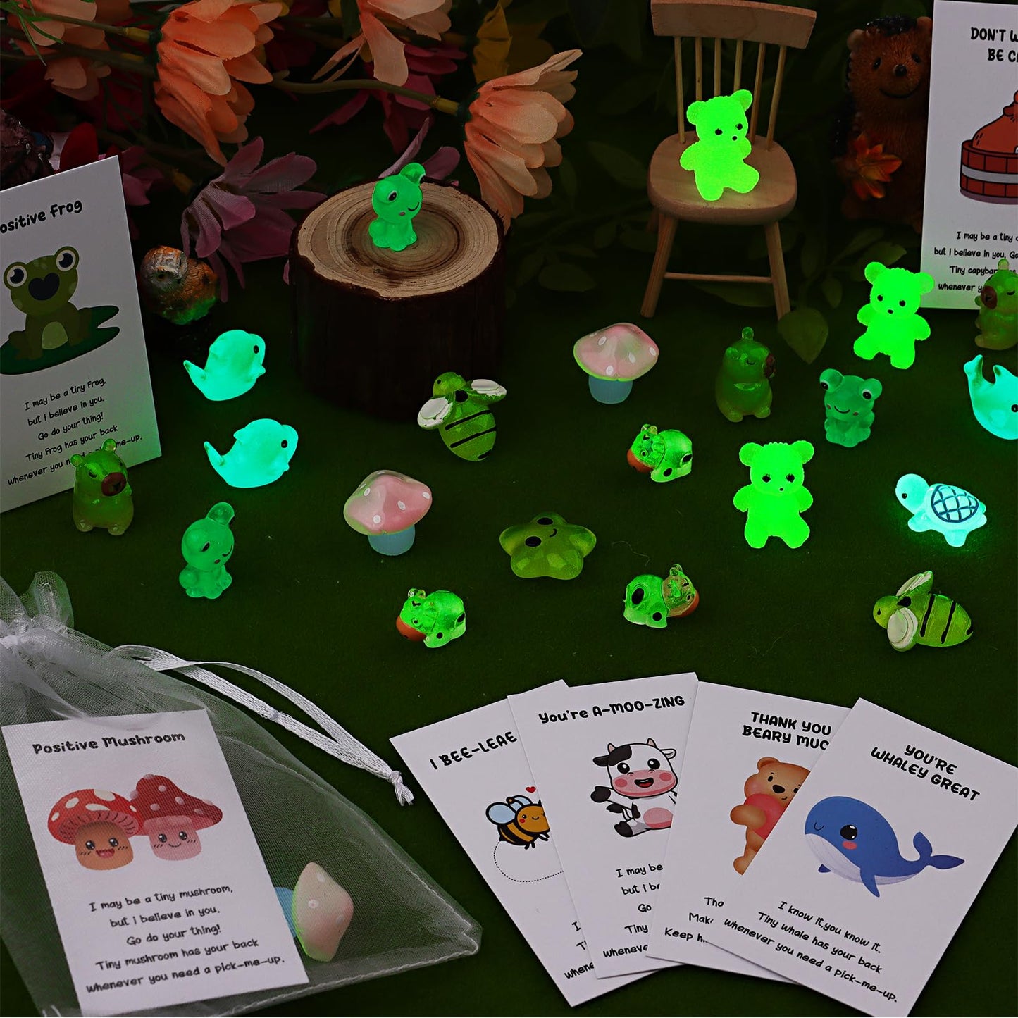 50 Set Employee Appreciation Gifts Bulk for Coworkers Mini Luminous Resin Animals Thank You Staff Gift Inspirational Affirmation Greeting Cards Motivational Gifts for Employees Teacher Nurse Team