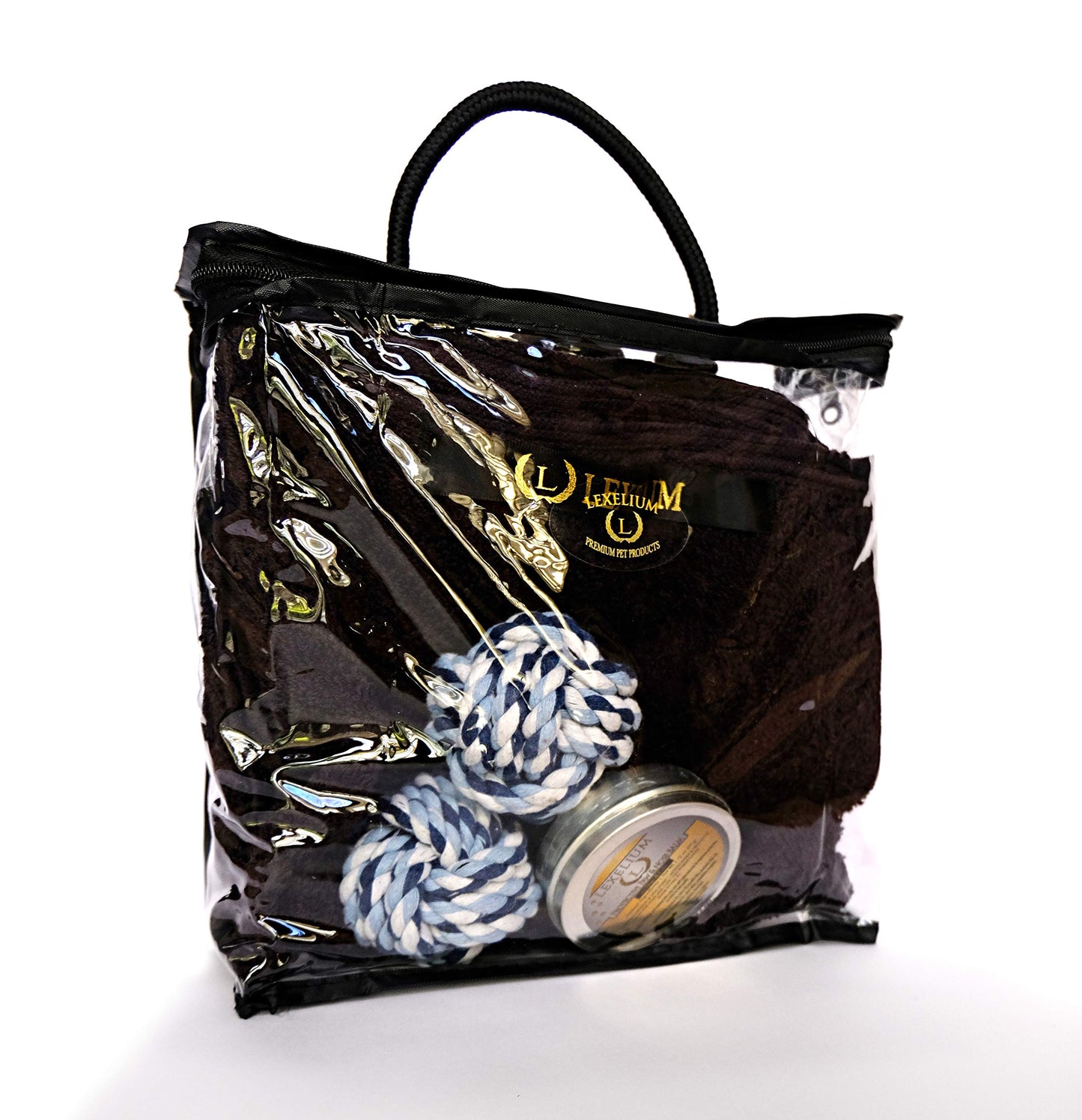 Travel & Grooming Gift Kit for Dogs/Cats - Comes with Vet-Approved Shampoo & Paw Balm, Towel, Grooming Glove, Silicone Bowl, and 2 Rope Toys