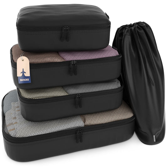 Shacke Packing Cubes for Travel 5 Set - Premium Luggage Organizer Bags - Versatile Travel Organizer for Women and Men - Optimized Packing Bags - Travel Essentials (Air Black)