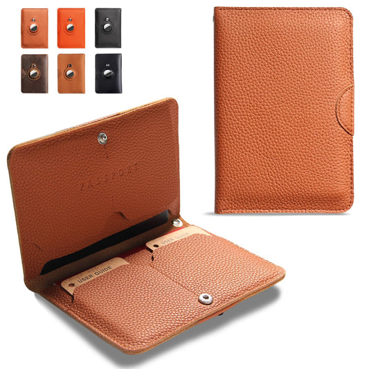 Genuine Leather Passport Wallet for Man Women,Passport Holder for Travel with Airtag Slot,Airtag Passport Cover for 2 Passports,Travel Essential & Festival Gifts - Lychee Pattern