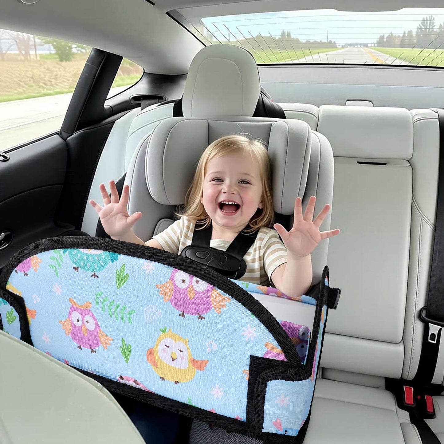 WENRENER Kids Travel Tray, 3PCS Car Seat Tray for kids Travel, Toddler Road Trip Essentials With Drawing Kit, Toddler Lap Desk Organizer for Car, Carseat Table for Airplane