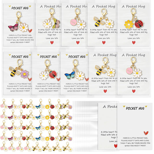 Liliaafar 40 Sets Hug Token Pocket Gifts Bulk Graduation Teacher Appreciation Gifts Inspirational Cards with Mini Charms Back to School Party Favors Emotional Keepsake Bag Charm Accessories