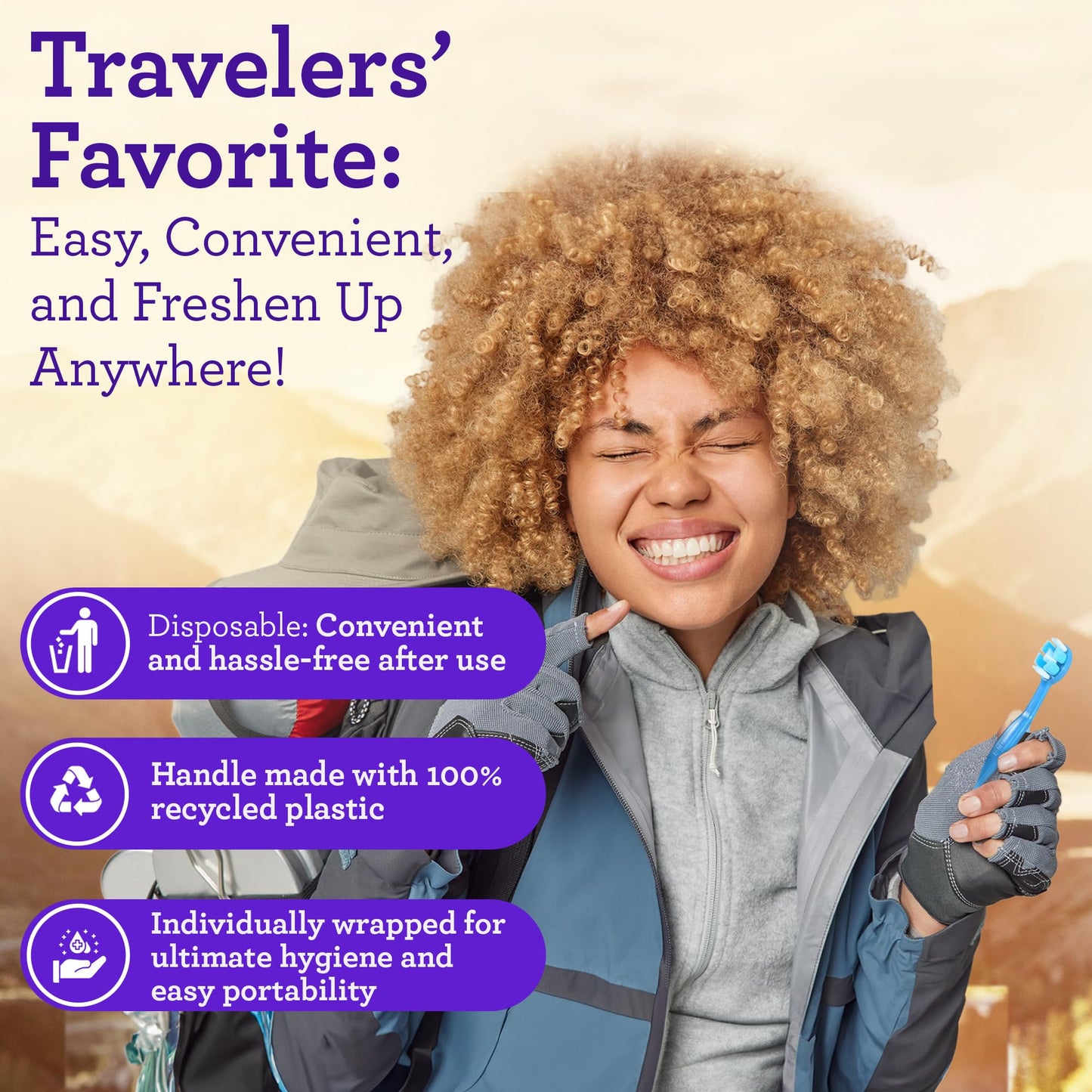 GuruNanda Ready-to-Go Disposable Mini Travel Toothbrush - Butter on Gums Softex Bristles, Prepasted Toothbrush & Toothpick - Fluoride-Free, No Rinsing Needed, Individually Wrapped, 70 Ct