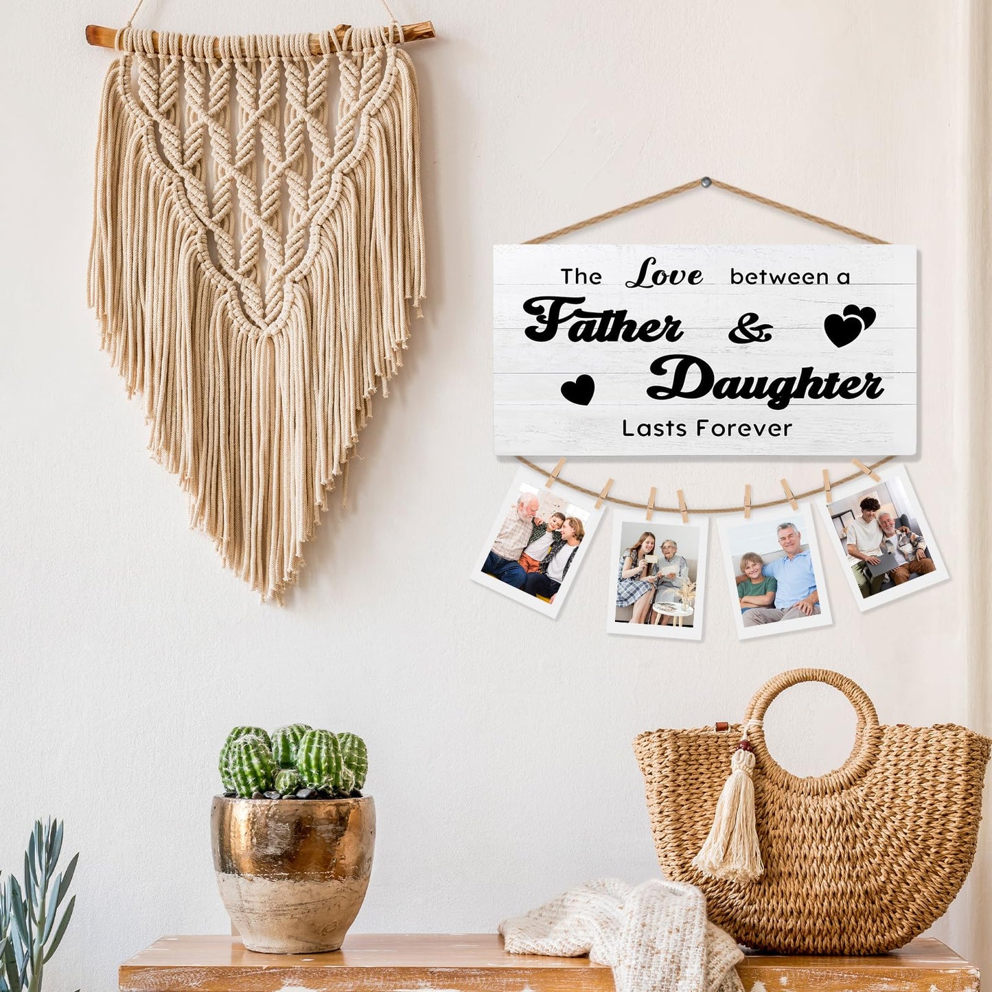 shiviody Dad and Daughter Picture Frame Photo Holder for Wall, Dad Daughter Gifts, the Love Between Father and Daughters Lasts Forever Photo Hanging Display Picture Board for Wall Decor