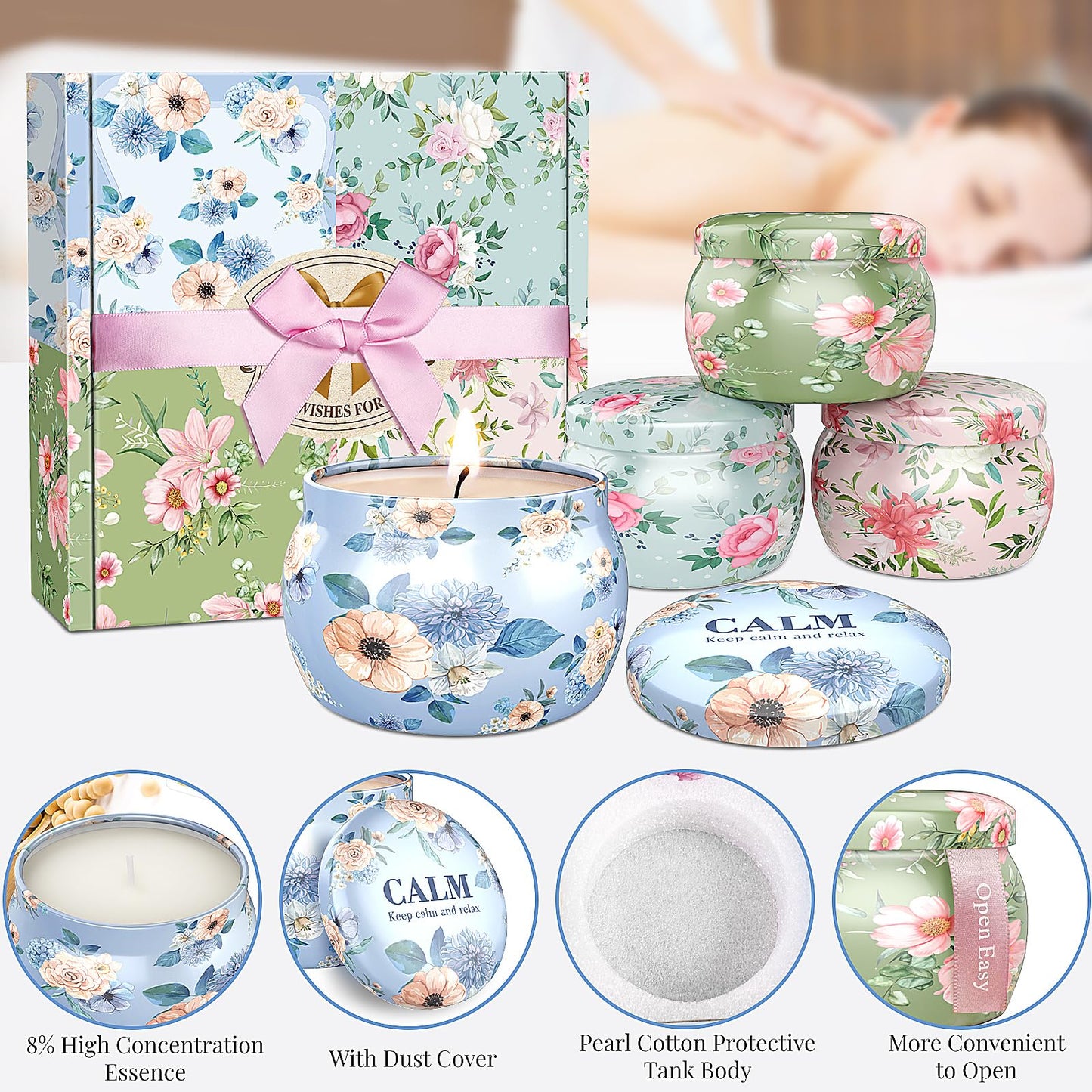 BlissfulOasis Scented Candles Set, 17.6 oz 4 Pack Home Scented Candles, 100-120 Hours Candle Set for Men and Women, Long Lasting Soy Wax Aromatherapy Gift for Birthday, Valentine's Day, Mother's Day
