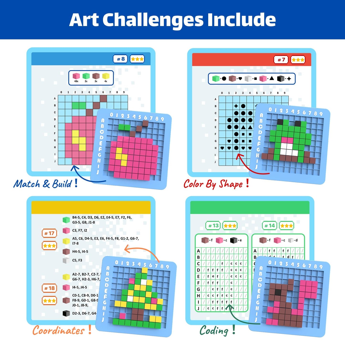 STEM Toys Pixel Art Kit for Kids - Arts and Crafts for Boys & Girls - Educational Science Kits & STEM Activities for Kids Ages 5-8-12 Gifts for 5, 6, 7, 8, 9, 10 Year Old - Brain Teasers Toy (Medium)