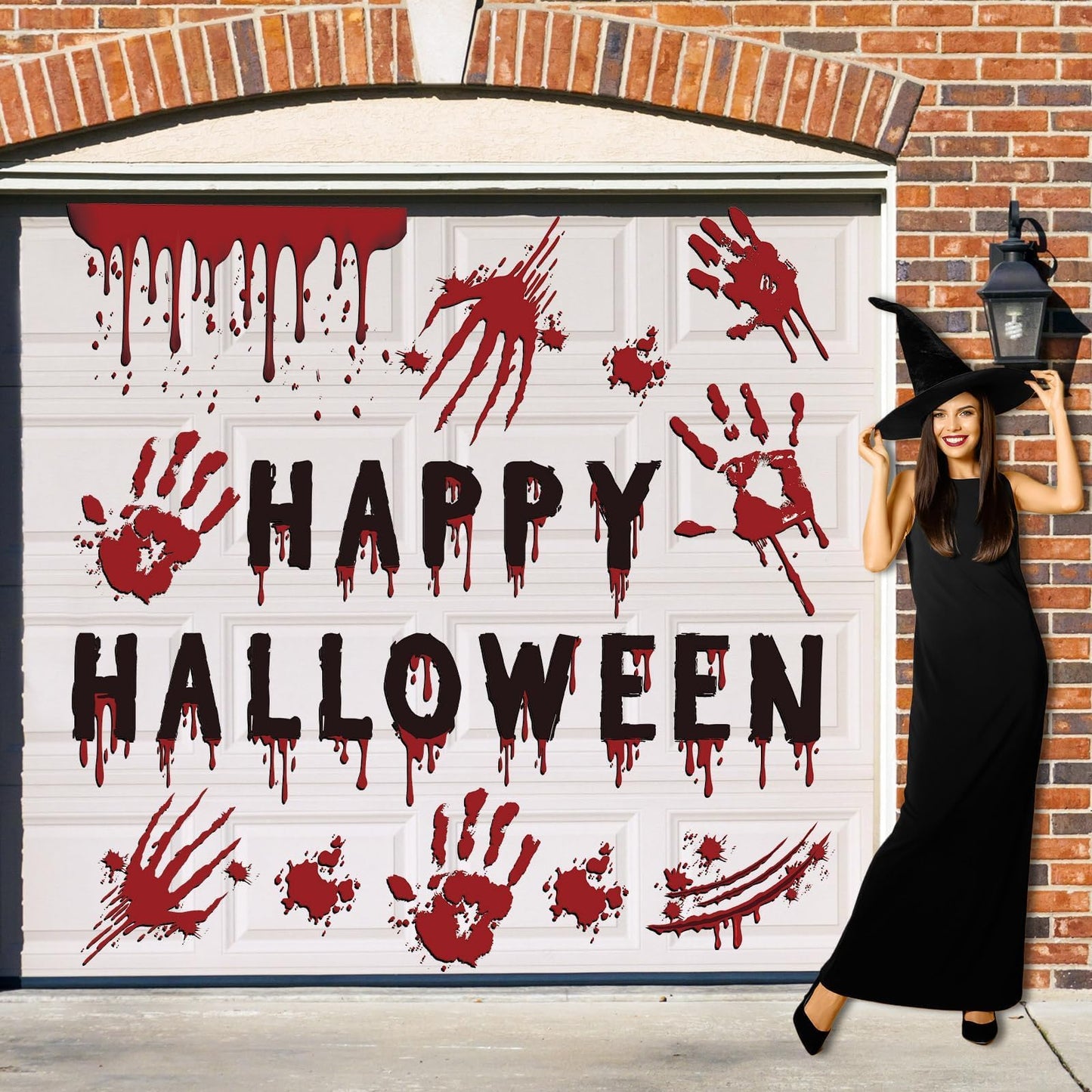 25Pcs Halloween Garage Magnets Door Decorations Happy Halloween Scary Bloody Handprint Spooky Magnetic Refrigerator Stickers Holiday Magnet Large Decals for Halloweens Outdoor Car Party Decor