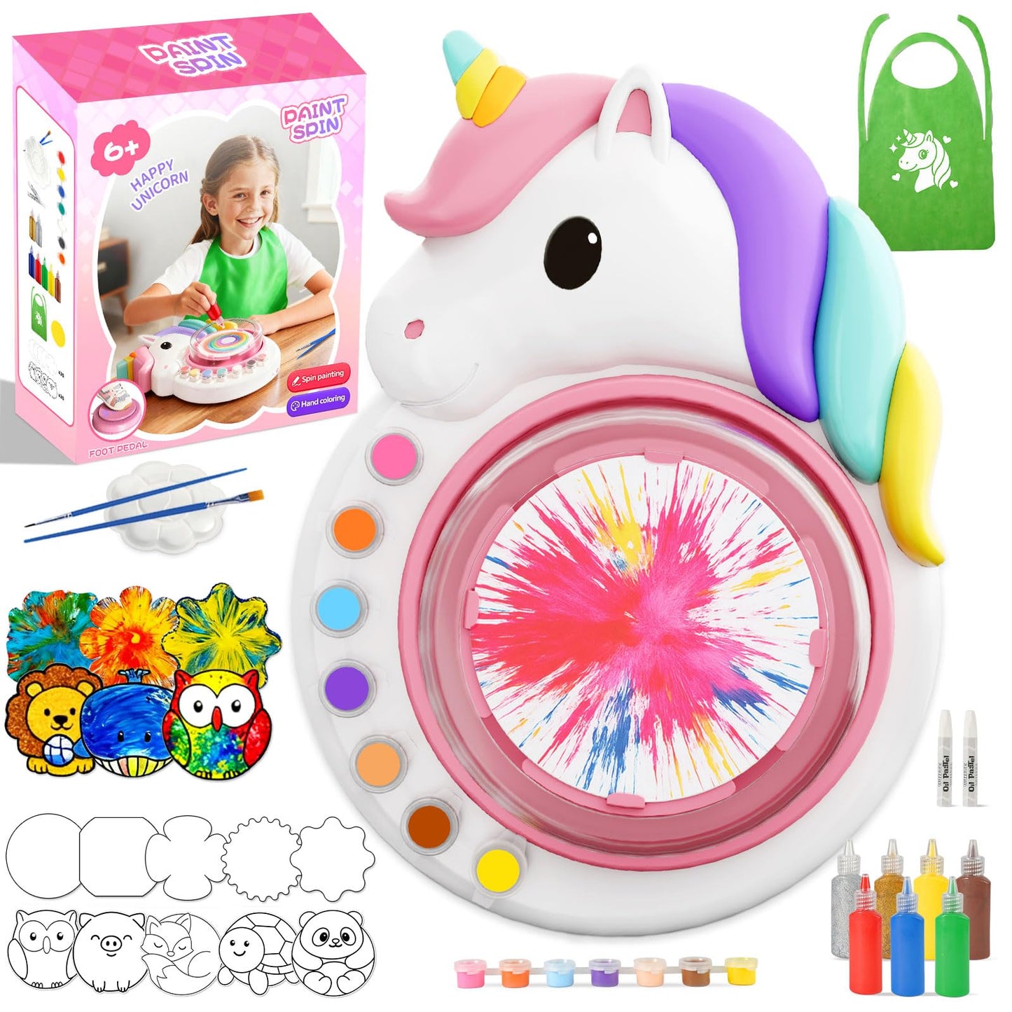 Oeasic Unicorn Spin Art Machine for Kids, Dual Rotation Painting Spinner Arts and Crafts with 60 Design Cards, Art Supplies for Kid Set, Birthday & Christmas Gift for Girls Ages 4 5 6 7 8 9 10 11 12