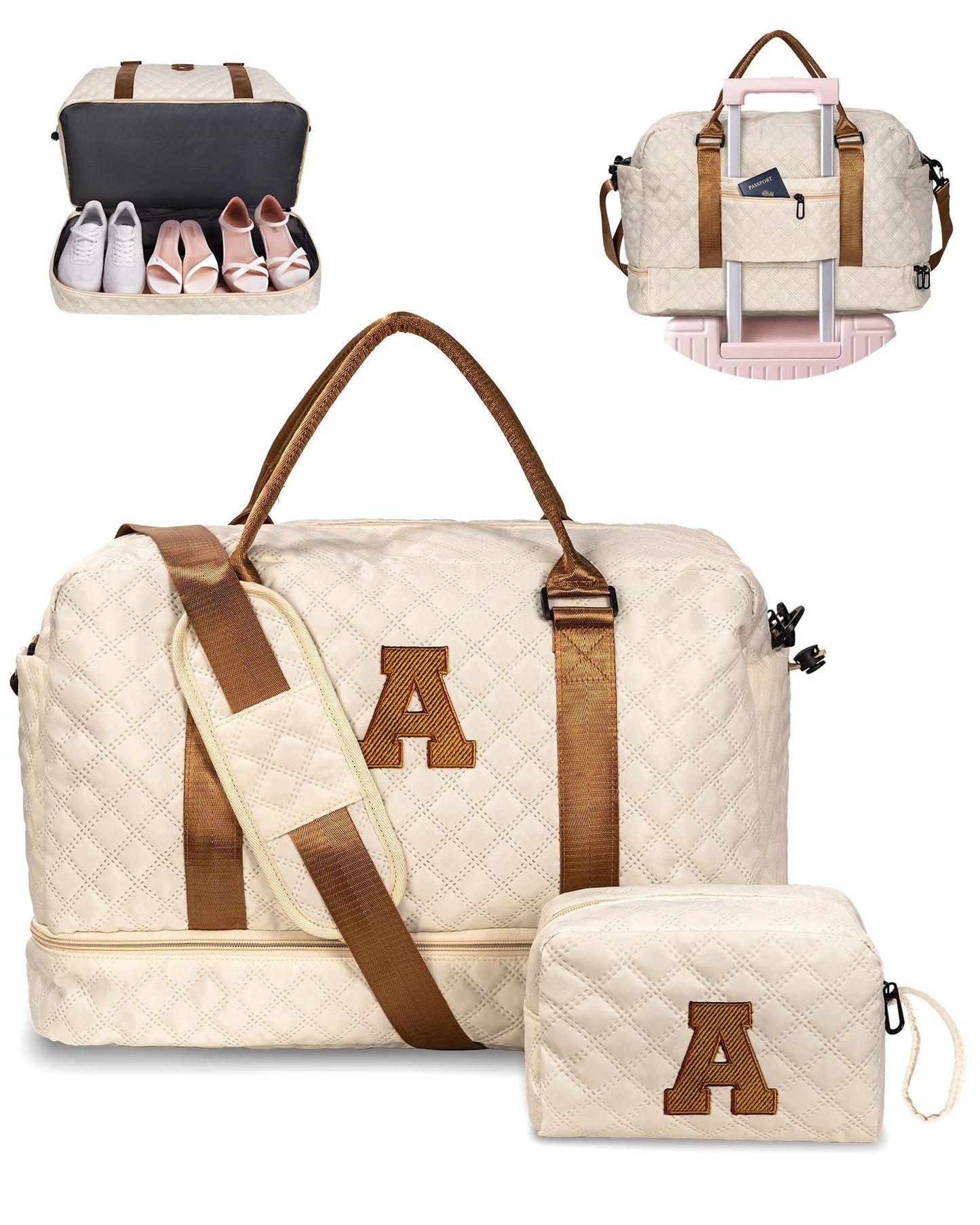 Vogewood Mom Gifts-Women Birthday Gifts-Gifts for Teenage Girls-Personalized Duffle Bag with Shoe Compartment, Kids Overnight Bag,Travel Weekend Bag, Gift for Women Friend Niece Birthday (Letter A)