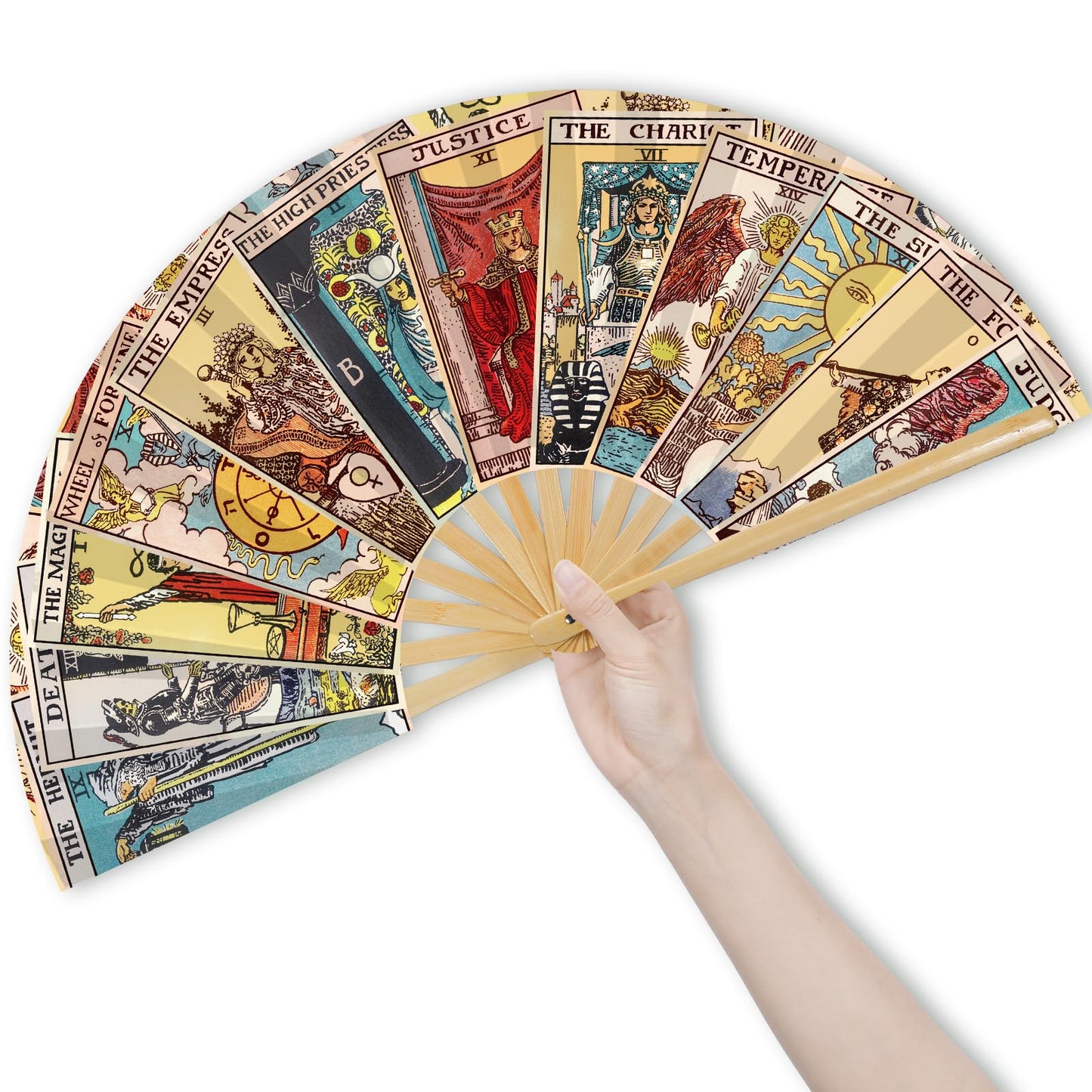 Weysat Tarot Card Hand Fan Rave Fan Fortune Teller Decor Oversized Folding Bamboo Witchy Gifts for Women Gypsy Cosplay EDM Music Gala Festival Mystic Accessories(Classic)